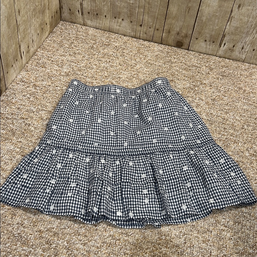 Madewell Navy & White lined gingham skirt with polka dots Small